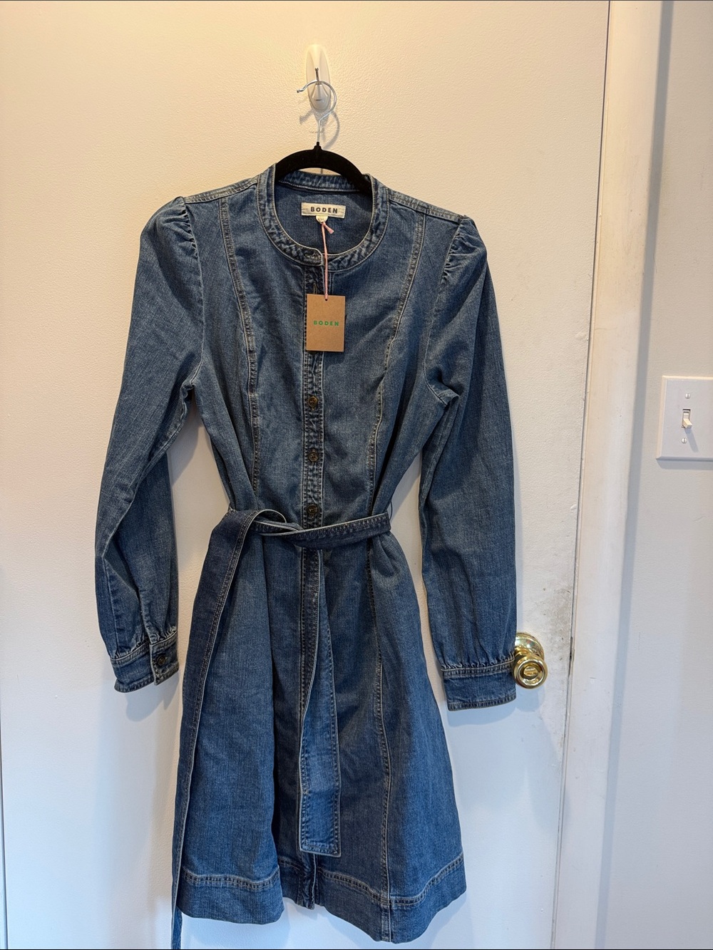 Boden Denim Belted Long-Sleeve Shirt Dress - Blue